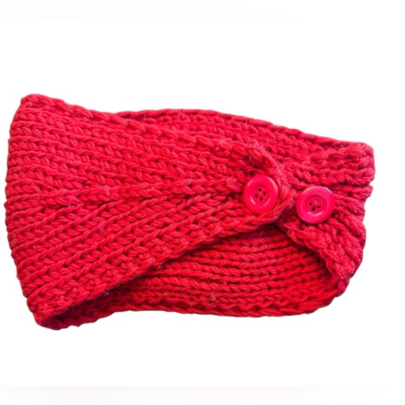 Red Knit Headband with Flower Accent - Picture 4 of 4